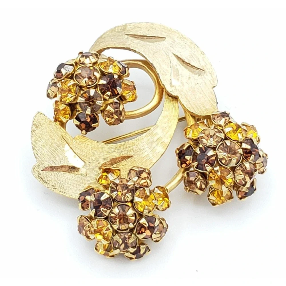 Rhinestone Flower Brooch Pin 2.5